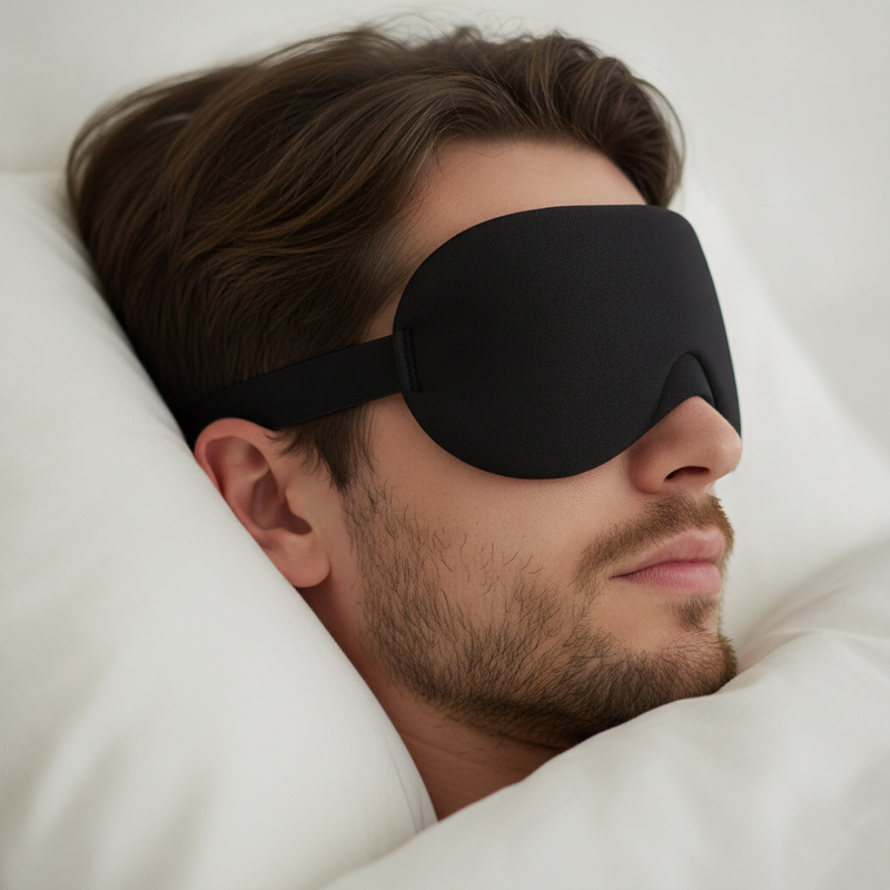 Natta sovmask i profil med den formsydda näsbryggan